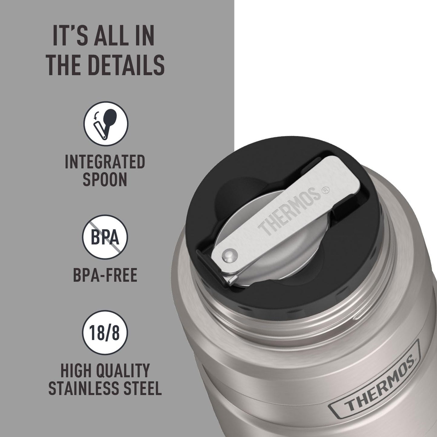 Stainless King Vacuum-Insulated Food Jar with Spoon, 16 Ounce, Matte Stainless Steel