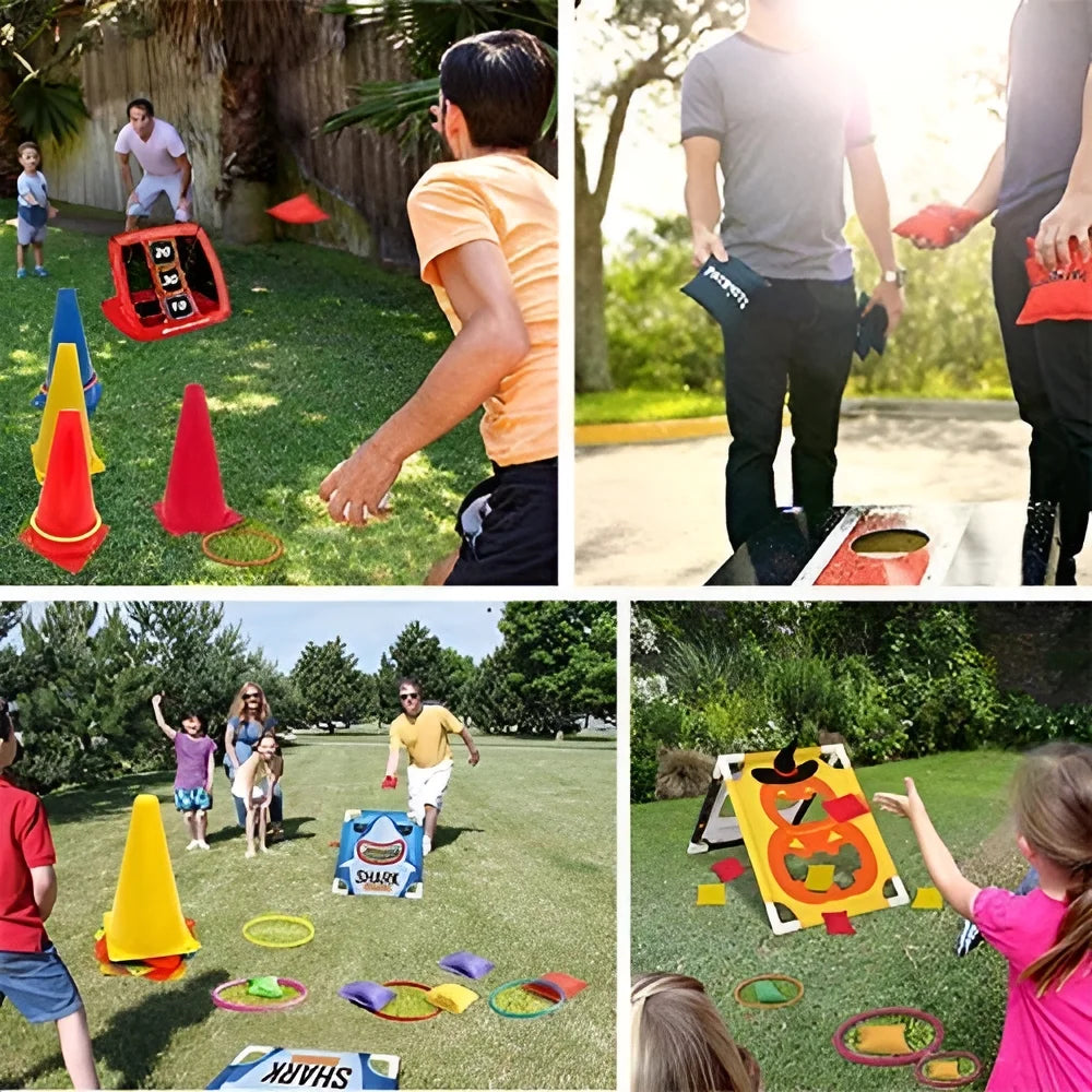 3 in 1 Carnival Games Set, Soft Cones Bean Bags Ring Toss Games for Kids Birthday Party Outdoor Games Supplies Combo Set 32 PCS