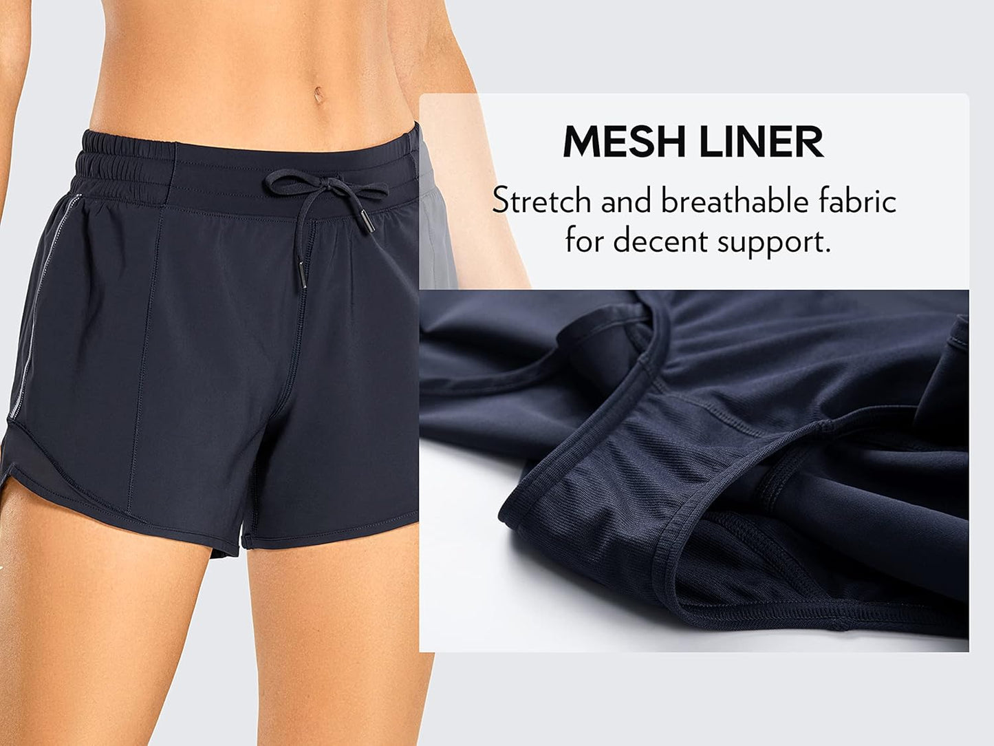 Womens Athletic Running Shorts with Zip Pocket, 4" Mid-Waist Mesh Liner Gym Workout Shorts Navy Medium