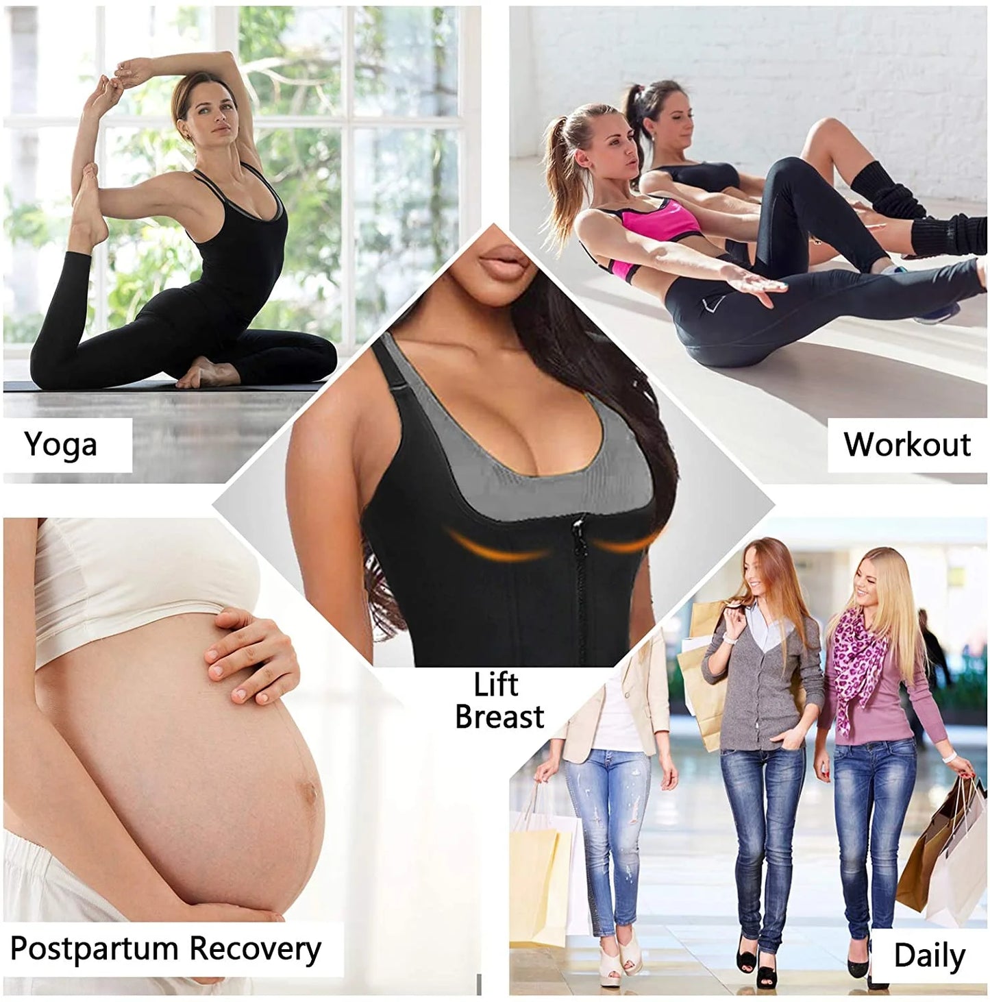 Sweat Waist Trainer for Women Neoprene Sauna Tank Top Zipper Vest Workout Sport Double Compression Girdle