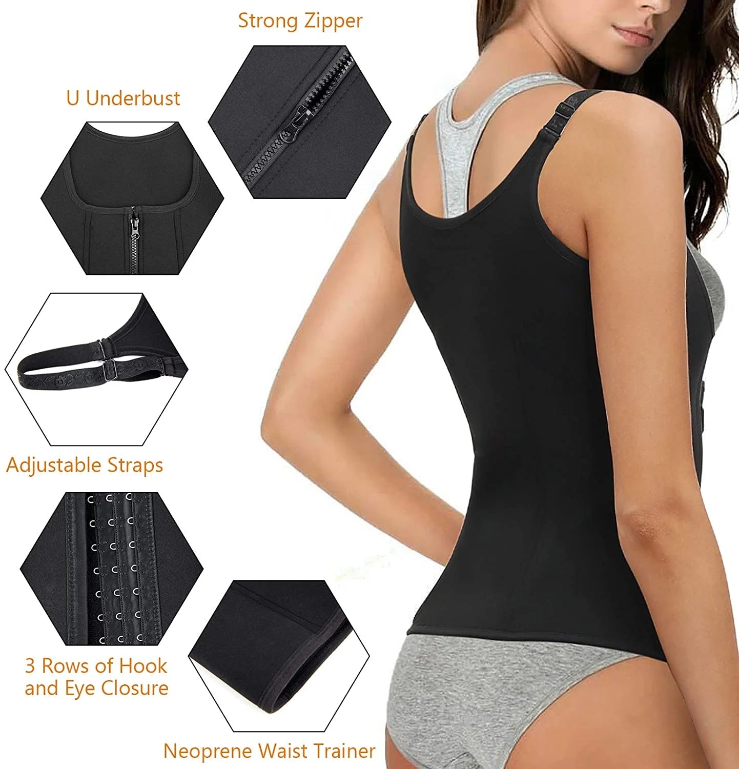 Sweat Waist Trainer for Women Neoprene Sauna Tank Top Zipper Vest Workout Sport Double Compression Girdle