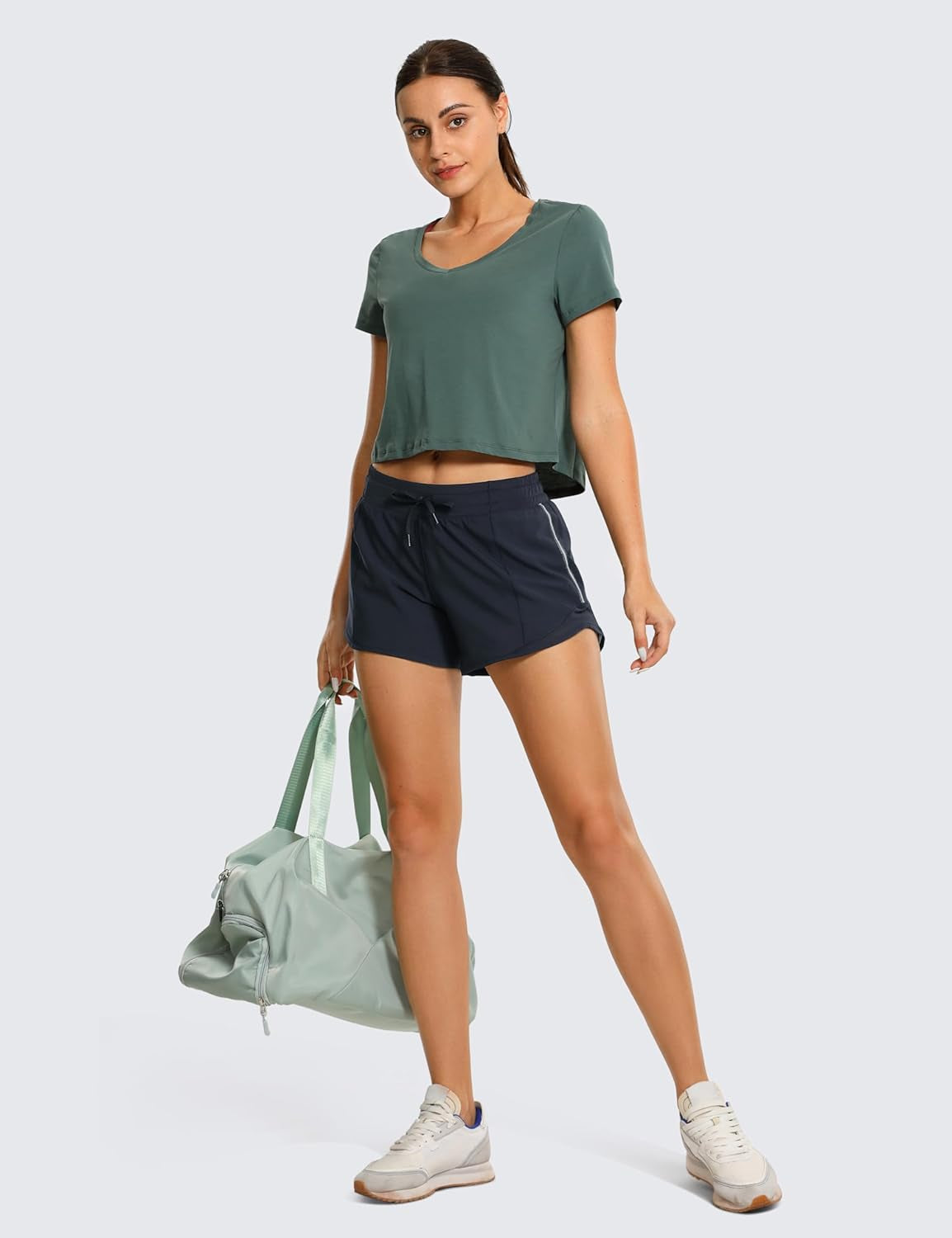 Womens Athletic Running Shorts with Zip Pocket, 4" Mid-Waist Mesh Liner Gym Workout Shorts Navy Medium