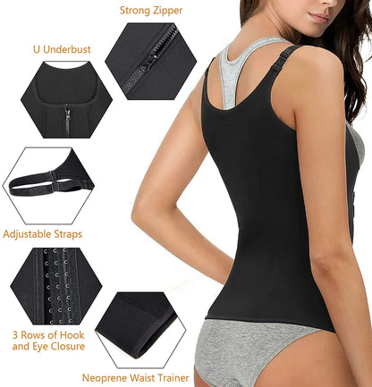 Sweat Waist Trainer for Women Neoprene Sauna Tank Top Zipper Vest Workout Sport Double Compression Girdle
