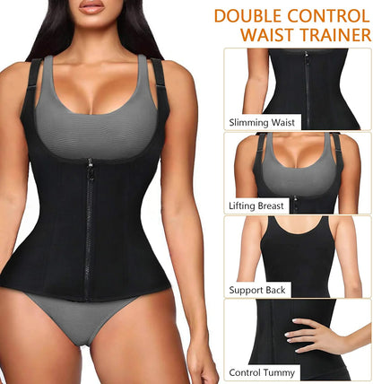 Sweat Waist Trainer for Women Neoprene Sauna Tank Top Zipper Vest Workout Sport Double Compression Girdle